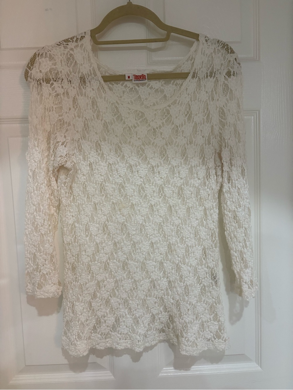Tianello Women’s Lace Ballet Tee White/Ivory Made in USA Rayon Blend